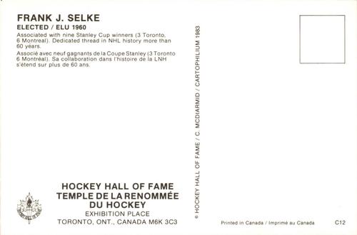 1983 Cartophilium Hockey Hall of Fame Postcards #C12 Frank Selke Back