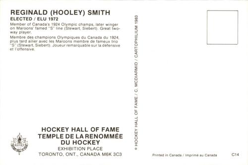 1983 Cartophilium Hockey Hall of Fame Postcards #C14 Hooley Smith Back