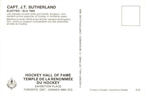 1983 Cartophilium Hockey Hall of Fame Postcards #C15 Capt. J.T. Sutherland Back