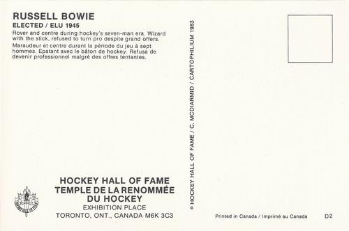 1983 Cartophilium Hockey Hall of Fame Postcards #D2 Russell Bowie Back