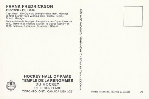 1983 Cartophilium Hockey Hall of Fame Postcards #D3 Frank Fredrickson Back