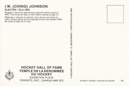 1983 Cartophilium Hockey Hall of Fame Postcards #D5 Ching Johnson Back