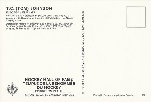 1983 Cartophilium Hockey Hall of Fame Postcards #D6 Tom Johnson Back