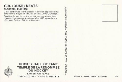 1983 Cartophilium Hockey Hall of Fame Postcards #D8 Duke Keats Back