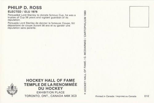 1983 Cartophilium Hockey Hall of Fame Postcards #D12 Philip D. Ross Back