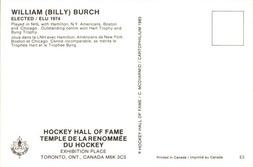 1983 Cartophilium Hockey Hall of Fame Postcards #E3 Billy Burch Back