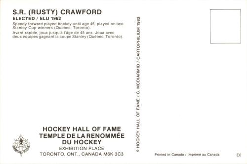 1983 Cartophilium Hockey Hall of Fame Postcards #E6 Rusty Crawford Back