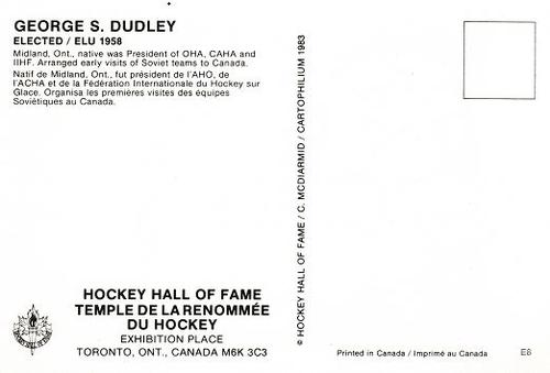 1983 Cartophilium Hockey Hall of Fame Postcards #E8 George S. Dudley Back