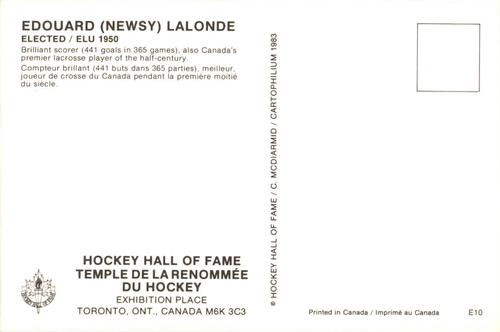 1983 Cartophilium Hockey Hall of Fame Postcards #E10 Newsy Lalonde Back