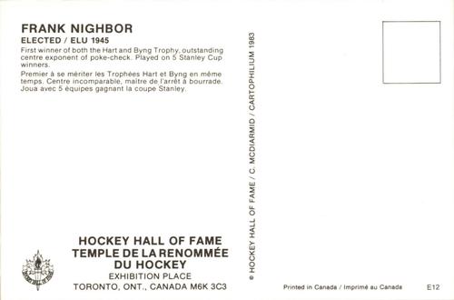 1983 Cartophilium Hockey Hall of Fame Postcards #E12 Frank Nighbor Back