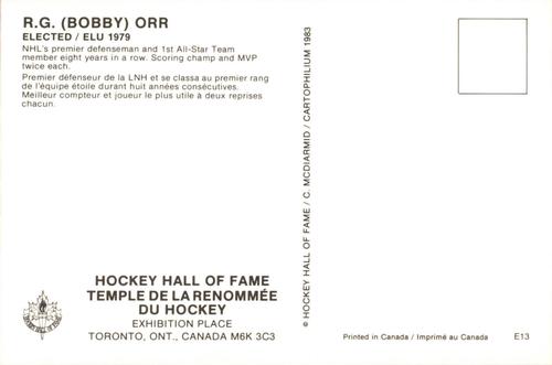 1983 Cartophilium Hockey Hall of Fame Postcards #E13 Bobby Orr Back
