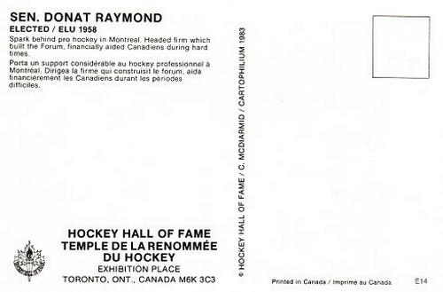 1983 Cartophilium Hockey Hall of Fame Postcards #E14 Donat Raymond Back