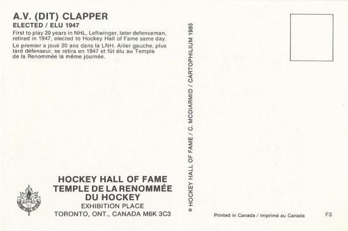 1983 Cartophilium Hockey Hall of Fame Postcards #F3 Dit Clapper Back