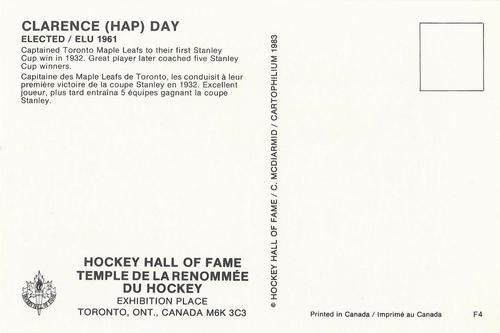1983 Cartophilium Hockey Hall of Fame Postcards #F4 Hap Day Back
