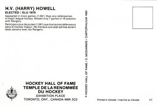 1983 Cartophilium Hockey Hall of Fame Postcards #F7 Harry Howell Back