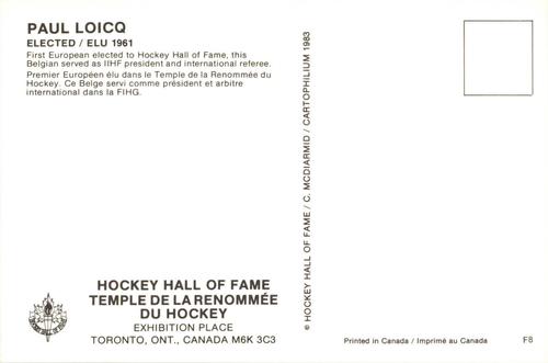 1983 Cartophilium Hockey Hall of Fame Postcards #F8 Paul Loicq Back