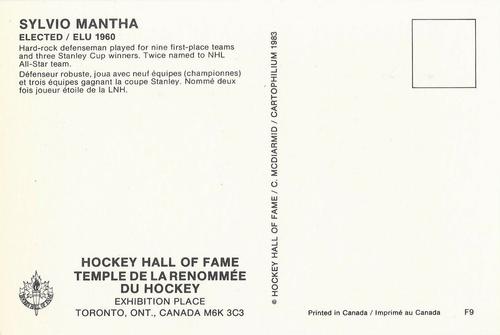 1983 Cartophilium Hockey Hall of Fame Postcards #F9 Sylvio Mantha Back