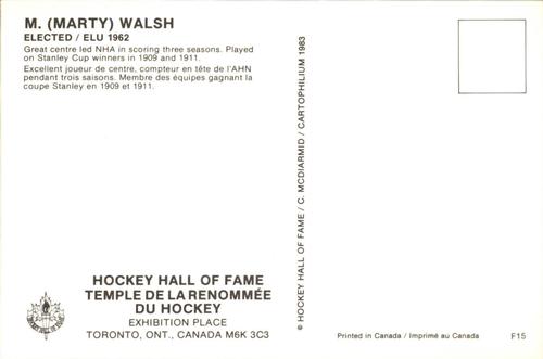 1983 Cartophilium Hockey Hall of Fame Postcards #F15 Marty Walsh Back
