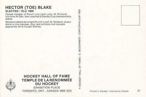 1983 Cartophilium Hockey Hall of Fame Postcards #G1 Toe Blake Back