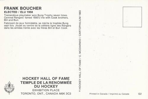 1983 Cartophilium Hockey Hall of Fame Postcards #G2 Frank Boucher Back