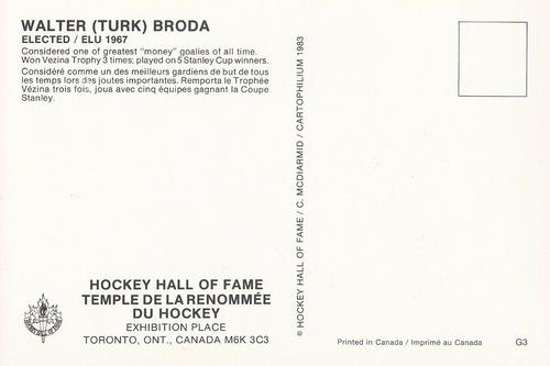 1983 Cartophilium Hockey Hall of Fame Postcards #G3 Turk Broda Back