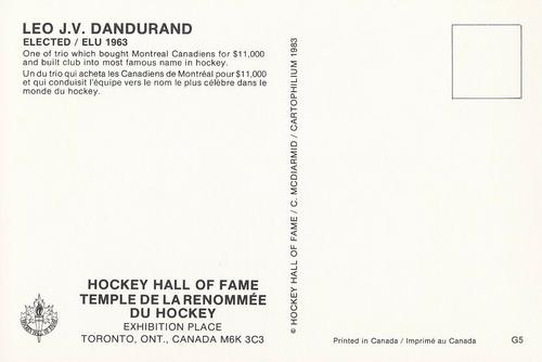 1983 Cartophilium Hockey Hall of Fame Postcards #G5 Leo Dandurand Back