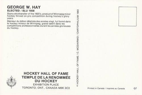 1983 Cartophilium Hockey Hall of Fame Postcards #G7 George Hay Back