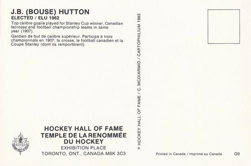 1983 Cartophilium Hockey Hall of Fame Postcards #G9 Bouse Hutton Back