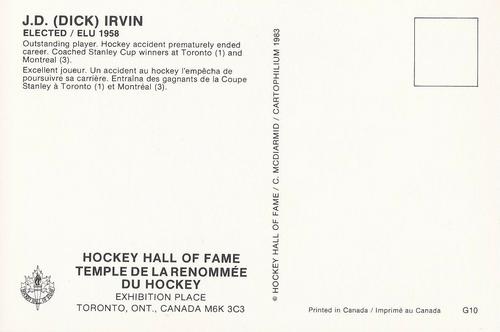 1983 Cartophilium Hockey Hall of Fame Postcards #G10 Dick Irvin Back