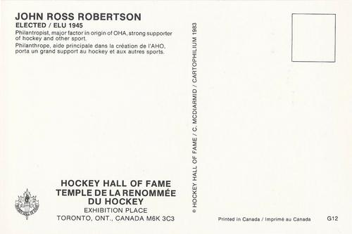 1983 Cartophilium Hockey Hall of Fame Postcards #G12 John Ross Robertson Back