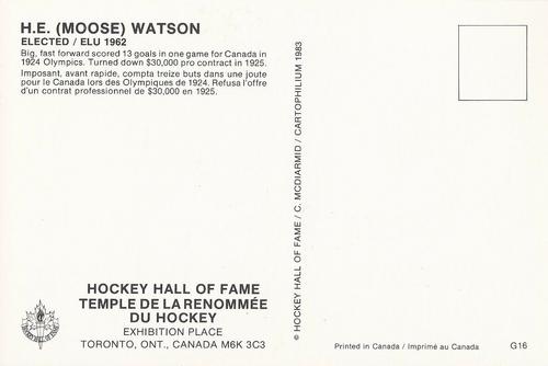 1983 Cartophilium Hockey Hall of Fame Postcards #G16 Moose Watson Back
