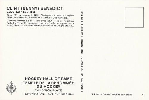 1983 Cartophilium Hockey Hall of Fame Postcards #H1 Clint Benedict Back