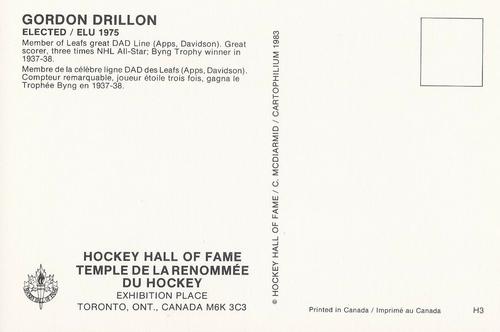1983 Cartophilium Hockey Hall of Fame Postcards #H3 Gordon Drillon Back