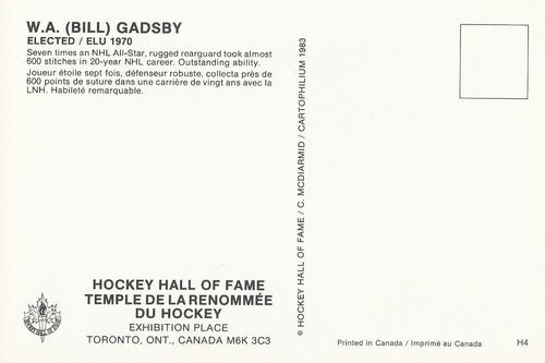 1983 Cartophilium Hockey Hall of Fame Postcards #H4 Bill Gadsby Back