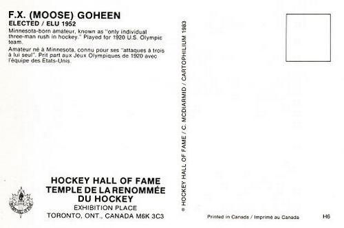 1983 Cartophilium Hockey Hall of Fame Postcards #H6 Moose Goheen Back