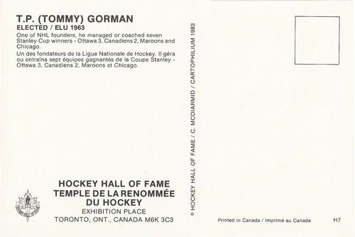 1983 Cartophilium Hockey Hall of Fame Postcards #H7 Tommy Gorman Back