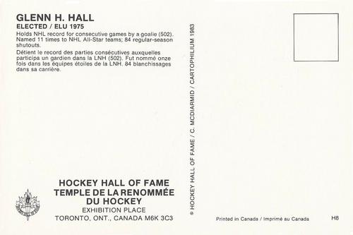 1983 Cartophilium Hockey Hall of Fame Postcards #H8 Glenn Hall Back
