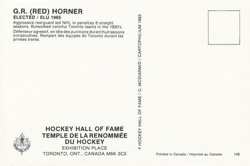 1983 Cartophilium Hockey Hall of Fame Postcards #H9 Red Horner Back