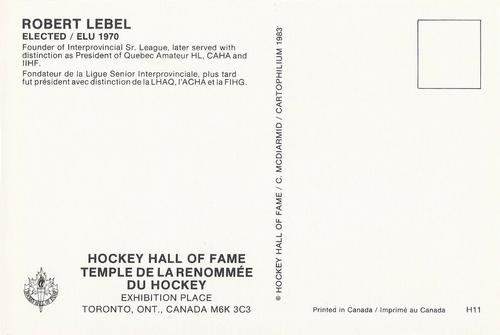 1983 Cartophilium Hockey Hall of Fame Postcards #H11 Robert Lebel Back
