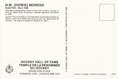 1983 Cartophilium Hockey Hall of Fame Postcards #H12 Howie Morenz Back