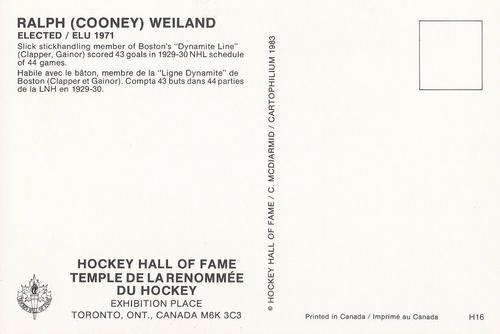 1983 Cartophilium Hockey Hall of Fame Postcards #H16 Cooney Weiland Back