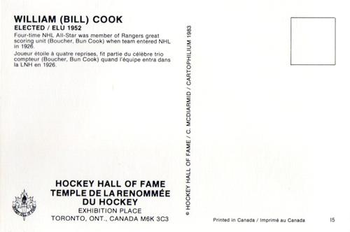 1983 Cartophilium Hockey Hall of Fame Postcards #I5 Bill Cook Back