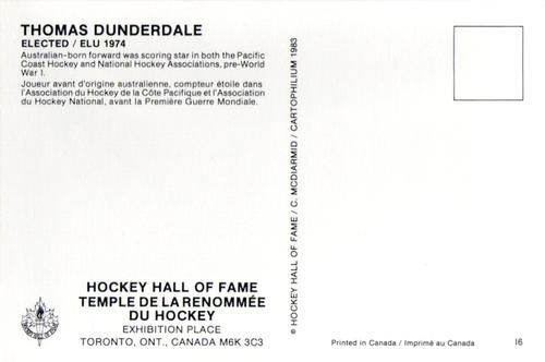 1983 Cartophilium Hockey Hall of Fame Postcards #I6 Thomas Dunderdale Back