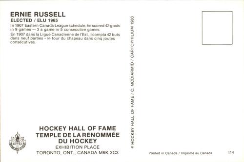 1983 Cartophilium Hockey Hall of Fame Postcards #I14 Ernie Russell Back