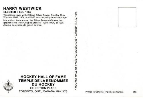 1983 Cartophilium Hockey Hall of Fame Postcards #I16 Harry Westwick Back