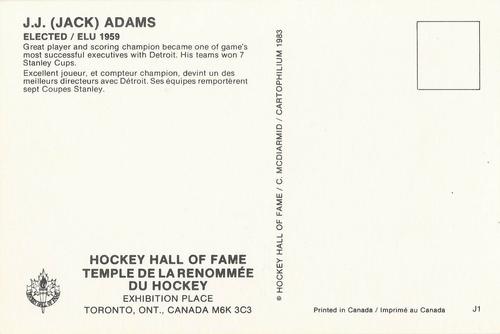 1983 Cartophilium Hockey Hall of Fame Postcards #J1 Jack Adams Back