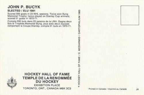 1983 Cartophilium Hockey Hall of Fame Postcards #J4 John Bucyk Back