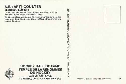 1983 Cartophilium Hockey Hall of Fame Postcards #J5 Art Coulter Back