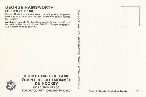 1983 Cartophilium Hockey Hall of Fame Postcards #J7 George Hainsworth Back