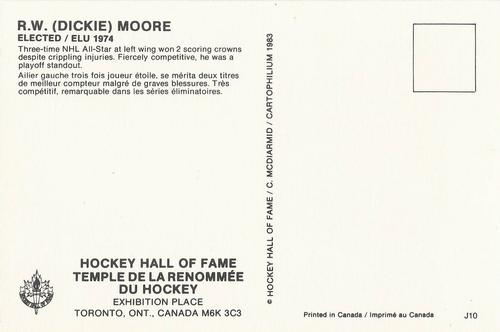 1983 Cartophilium Hockey Hall of Fame Postcards #J10 Dickie Moore Back